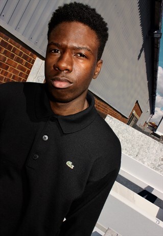 BLACK LACOSTE LONG SLEEVED WOOL POLO SHIRT