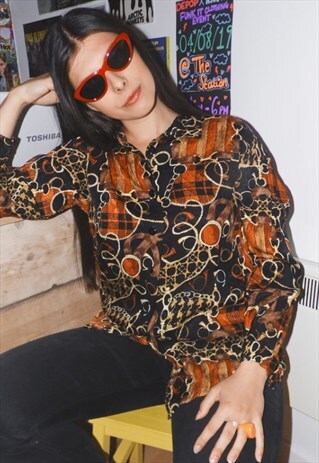 VINTAGE SHIRT CHAIN PRINT STYLE 80'S 90'S GOLD