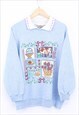 Vintage Festive Abstract Sweatshirt Blue Pullover Collared 