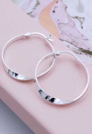 STERLING SILVER CREOLE FLAT TWISTED HOOP