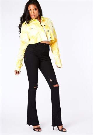 BLACK RIP KNEE DISTRESSED FLARE JEANS
