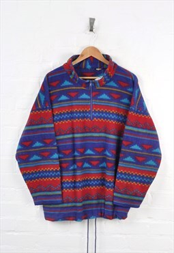Vintage Fleece 1/4 Zip Aztec Pattern Blue/Red Ladies XXXL