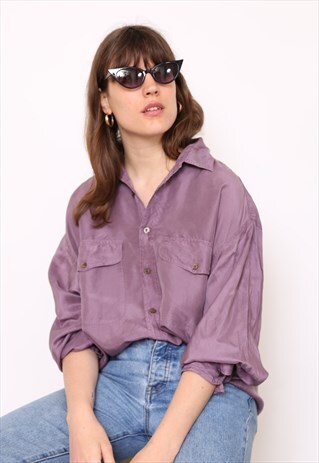 VINTAGE 90S PURPLE SILK OVERSIZED BLOUSE SHIRT