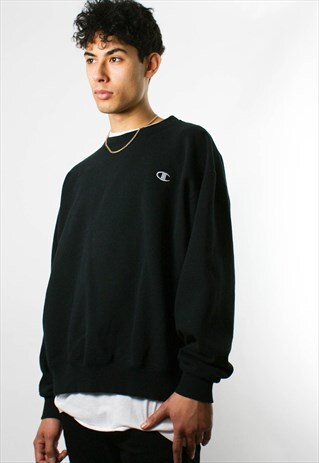 CHAMPION SWEATSHIRT, ROUND NECK SWEATER, BLACK