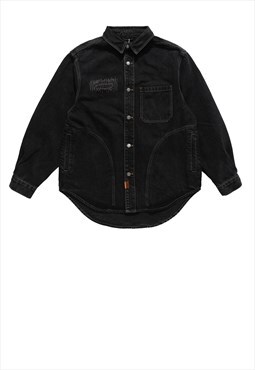 Gorpcore denim jacket grunge utility jean bomber in black