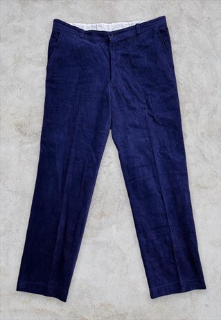 VINTAGE BLUE CORDUROY PANTS TROUSERS MADE IN ENGLAND W36 L29