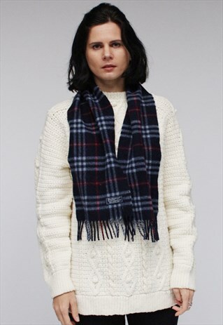 VINTAGE LAMBSWOOL CHECKED SCARF NAVY-AS32