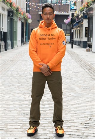 URBAN PANDA PULLOVER HOODIE WITH EMBROIDERY - ORANGE