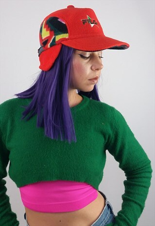 VINTAGE FILA UNISEX FLEECE WINTER CAP WITH EAR FLAPS
