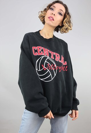 VINTAGE OVERSIZED BLACK VOLLEY BALL SWEATER SWEATSHIRT