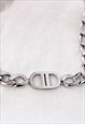 THICK STERLING SILVER CHOKER CHAIN DOUBLE D CHARM 