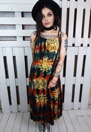 CELESTIAL PRINT BOHO FLOATY TIE DYE MAXI DRESS