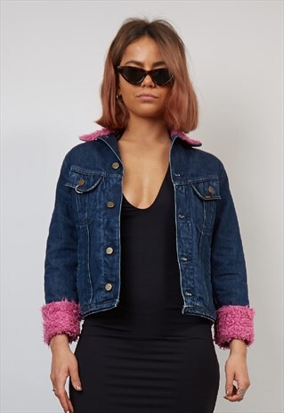 VINTAGE 90'S LEE DARK-WASH PINK FUR TRIM JACKET