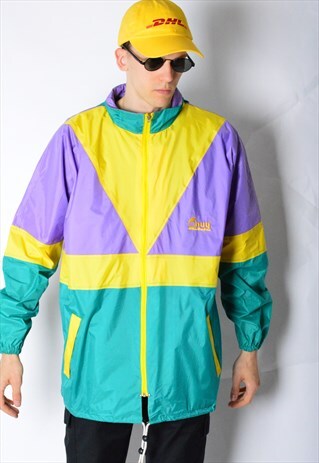 VINTAGE 80S COLOURFUL FESTIVAL RAIN COAT JACKET