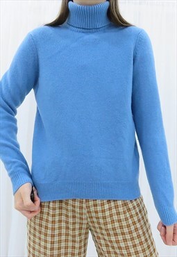 90s Vintage Blue Roll Neck Jumper