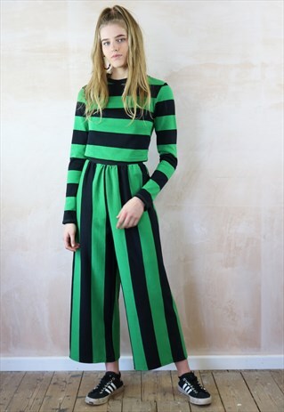 EMERALD N BLACK STRIPED CROP PANTS & JUMPER CO-ORDINATES