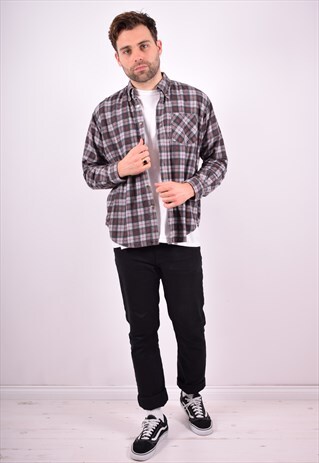 MENS VINTAGE SHIRT LARGE MULTI CHECK 90'S