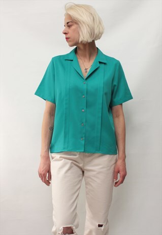 VINTAGE 80' AMAZING BEAUTIFUL TURQUOISE SHORT SLEEVE SHIRT