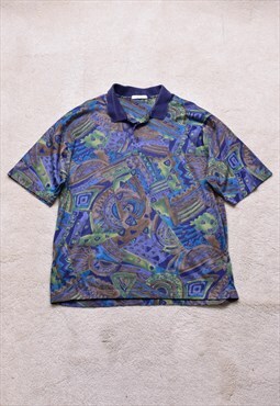 Vintage 90s St Michael Funky Print Polo T Shirt