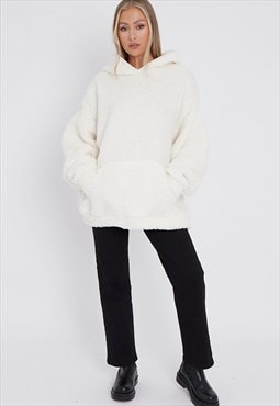 justyouroutfit Fluffy Front Pocket Oversized Teddy Hoodie 
