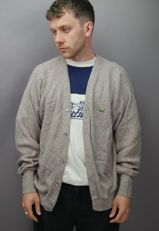 VINTAGE LACOSTE CARDIGAN IN GREY WITH LOGO