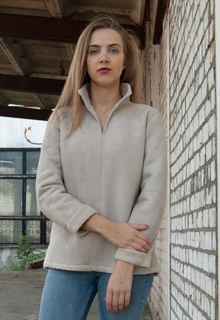 VINTAGE RETRO GREY WARM FLEECE JACKET