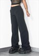 VINTAGE 90S CHANEL WIDE LEG MID RISE BLUE WOOL TROUSERS