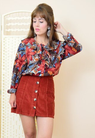 90'S VINTAGE BOHO FLORAL TIE FRONT BUTTON DOWN BLOUSE