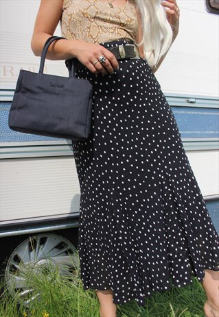 VINTAGE 90S Y2K BLACK POLKA DOT MIDI SKIRT
