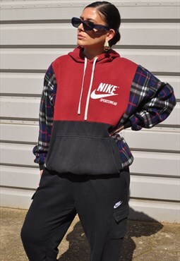 Vintage Y2K reworked Nike logo checked fleece panel hoodie