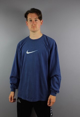 VINTAGE NIKE LONGSLEEVE IN BLUE WITH EMBROIDERED SWOOSH LOGO