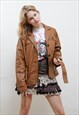 VINTAGE Y2K BROWN LEATHER BELTED BUTTON UP JACKET WOMEN S