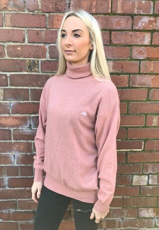 VINTAGE KAPPA 90'S ROLL NECK JUMPER SWEATER PINK KNITWEAR