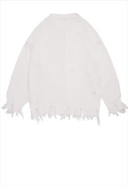 Ripped sweater contrast stitch jumper trippy retro top white