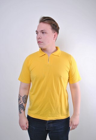 80S RETRO MEN YELLOW ZIPPED UP POLO TSHIRT