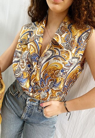 VINTAGE 60S PAISLEY MOD BOHEME BLOUSE TOP PARISIAN CHIC
