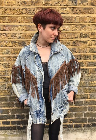 ACID WASH TASSEL DENIM JACKET