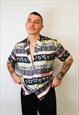 JUNGLECLUB MENS TRIBAL PRINT FAUX SILK SHIRT