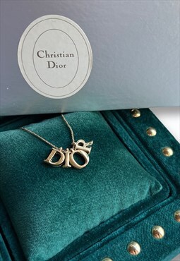 Dior necklace gold tone monogram Vintage chain pendent