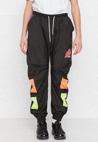 VINTAGE BLACK TRACK BOTTOMS JOGGERS