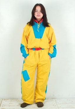 Yellow Vintage 70's Ski Suit Women M Jumpsuit Overalls Snow