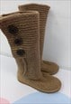 CLASSIC TALL KNEE HIGH BOOTS BROWN KNITTED BUTTON