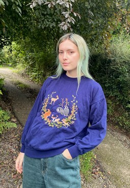 Vintage Size small Woodland Anima lEmbroidered Sweatshirt