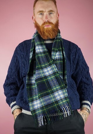 VINTAGE 1990S GREEN AND BLUE CHECK SCARF