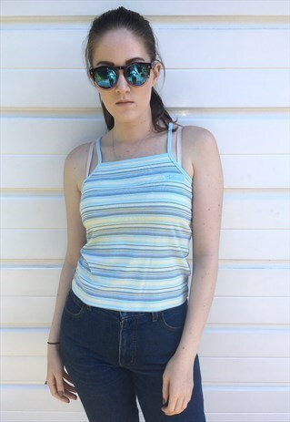 WOMENS VINTAGE 90S ELLESSE VEST TOP STRIPY SLEEVELESS BLOUSE