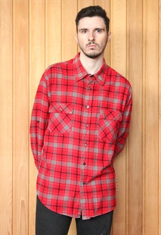 VINTAGE RED CHECKED FLANNEL SHIRT