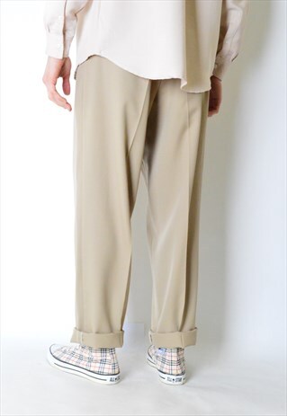 VINTAGE 80S BEIGE MINIMALIST WOOL BLEND PANTS