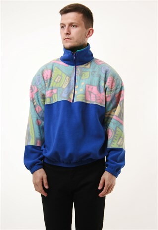 90S VINTAGE MULTICOLOR 1/4 ZIP FLEECE ANORAK 14982