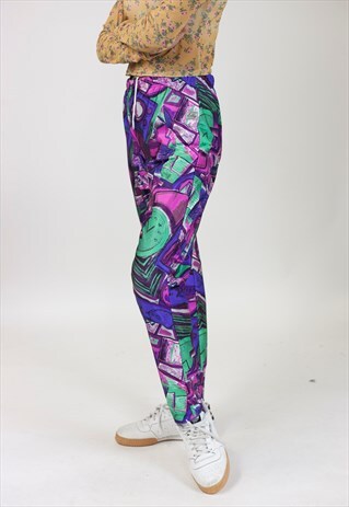 VINTAGE 90S PATTERNED SKINNY TRACKSUIT BOTTOMS