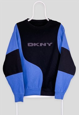 Vintage Reworked DKNY Sweatshirt Spell Out Blue Medium